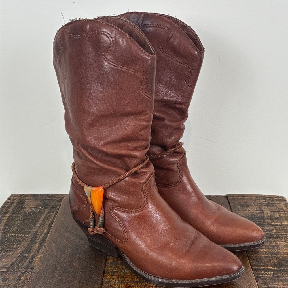 Vintage 90s Z-line by Zodiac Women’s 6 Brown Leather Ankle Boot Bolo Ankle